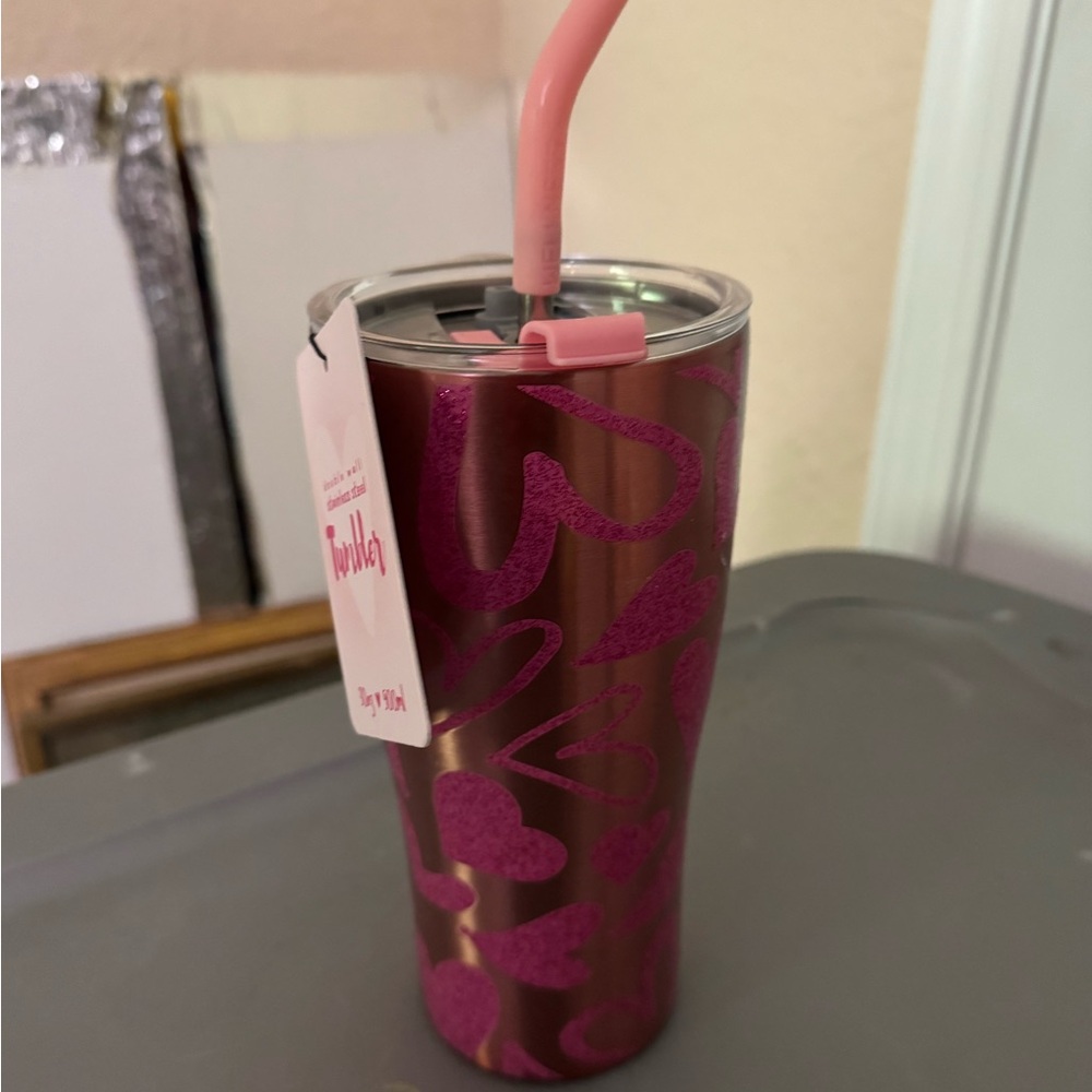Pink Heart Tumbler with Straw